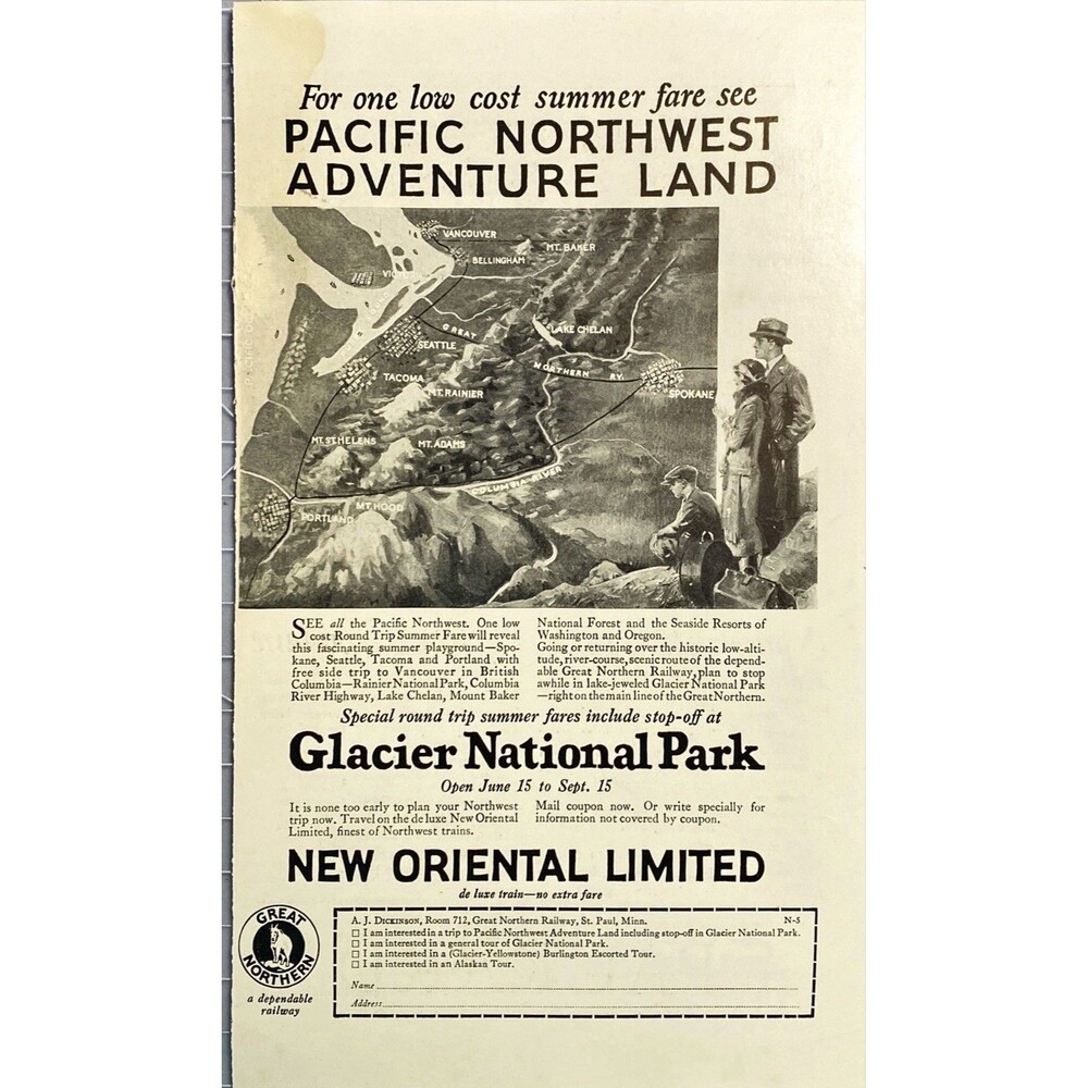 Great Northern Railway "New Oriental Limited-Pacific Northwest" Print Ad 1926